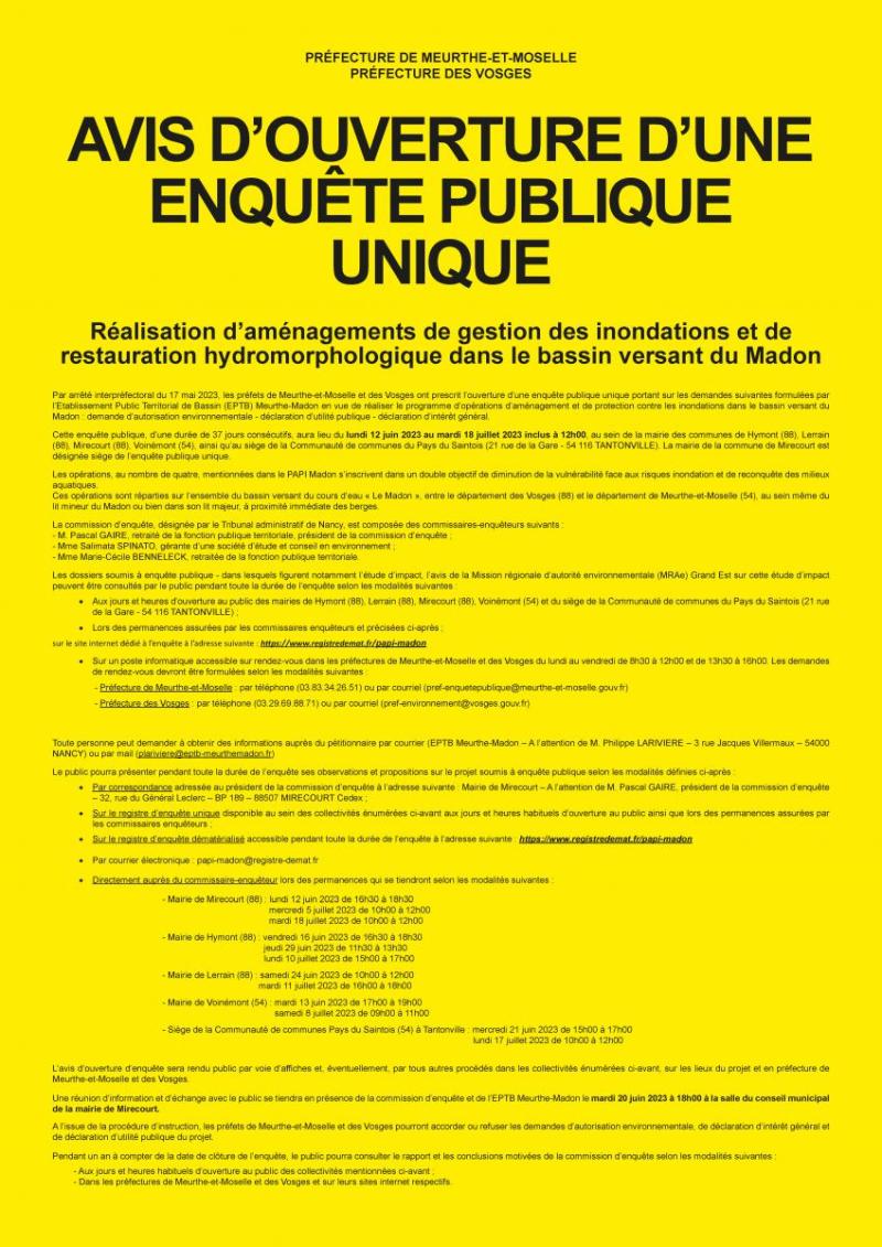 Avis Ouverture enquête